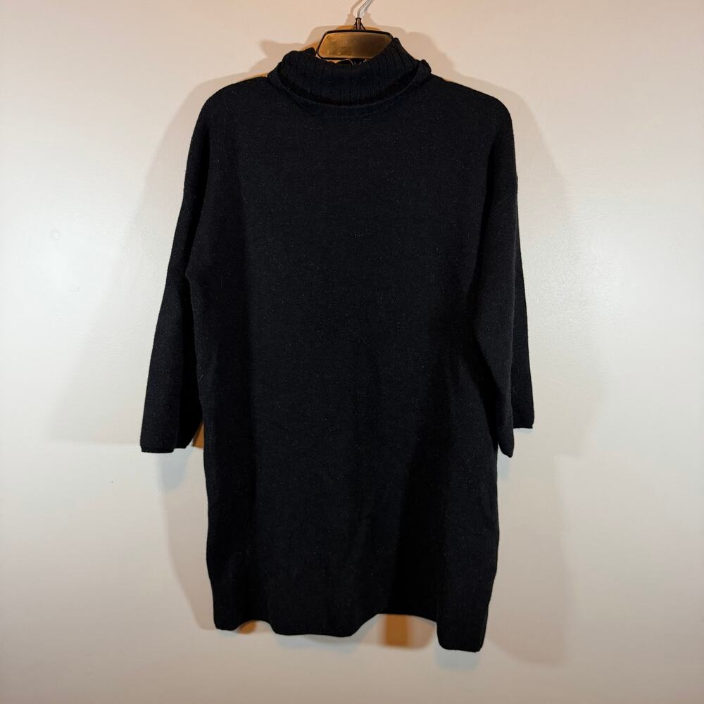 Pomander Place Noir Vivianne Turtleneck Sweater Dress Womens L Heavyweight Knit